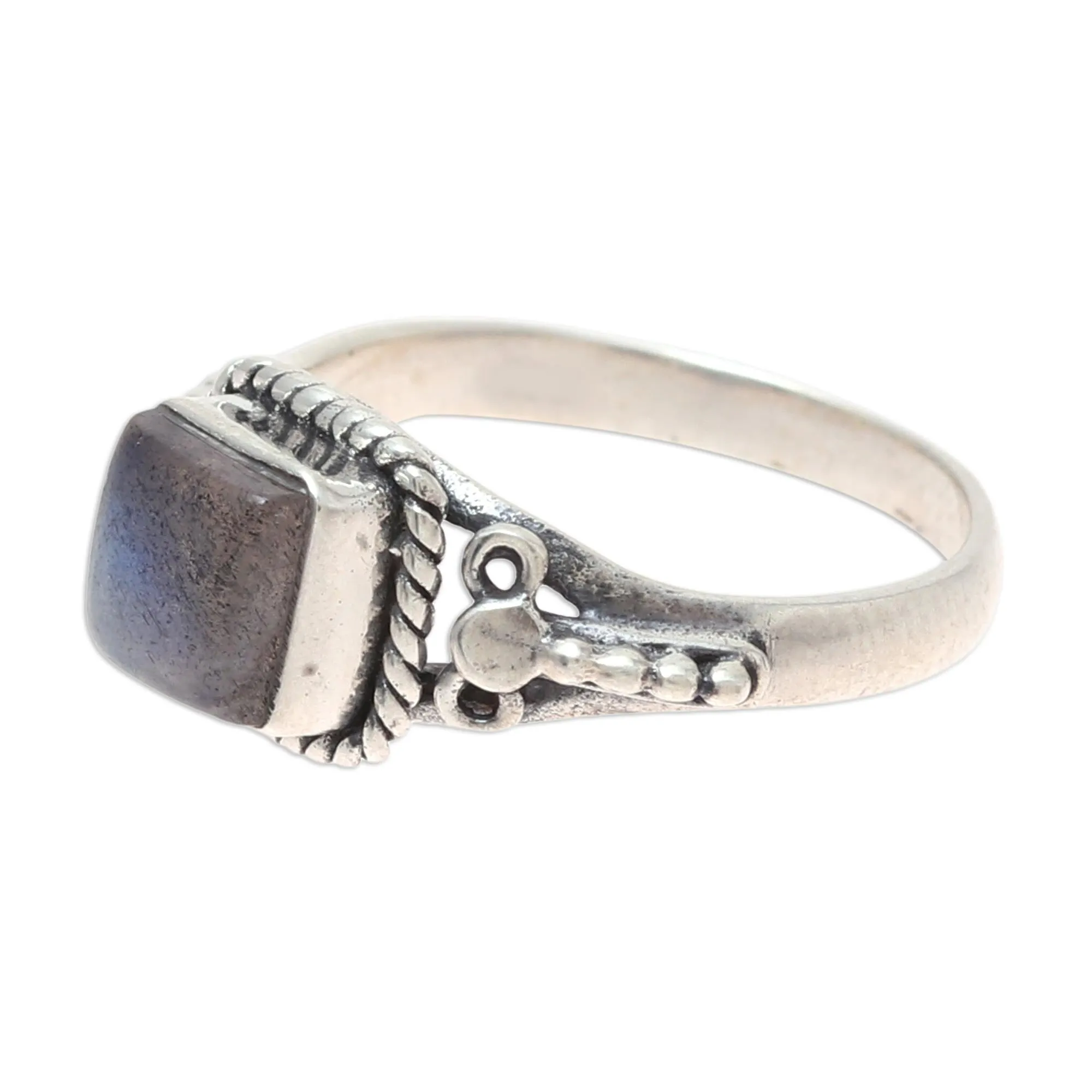 Square Labradorite Cocktail Ring Crafted in India - Misty Depths | NOVICA