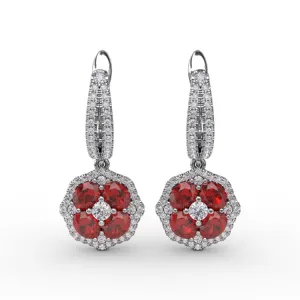 Steal The Spotlight Ruby and Diamond Cluster Drop Earrings