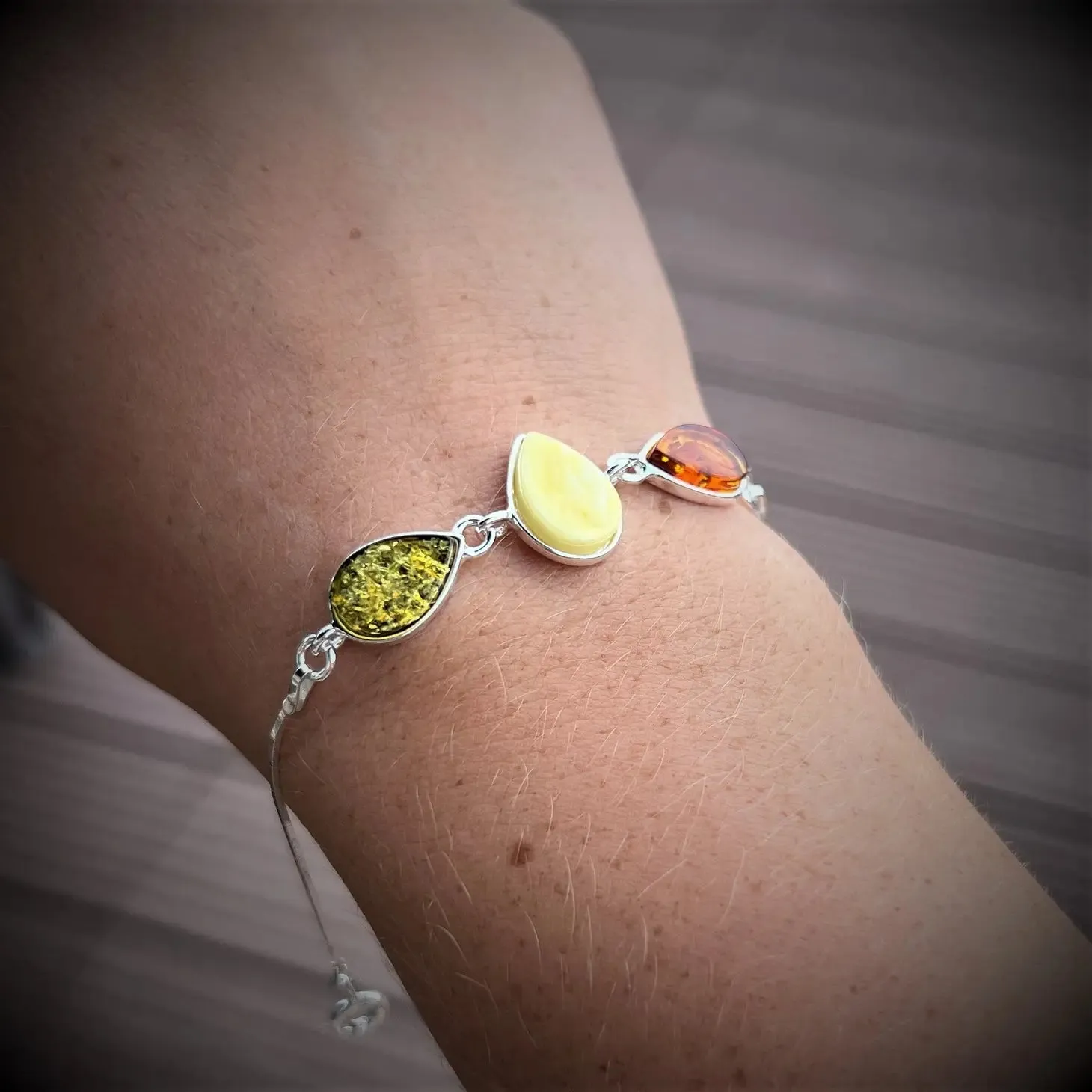 Sterling Silver 925 Sterling Silver & Baltic Amber Classic Adjustable Bracelet 20 cm