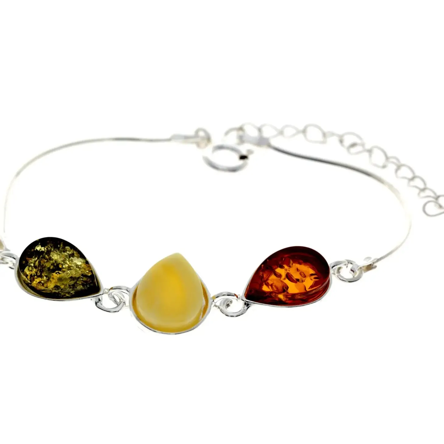 Sterling Silver 925 Sterling Silver & Baltic Amber Classic Adjustable Bracelet 20 cm