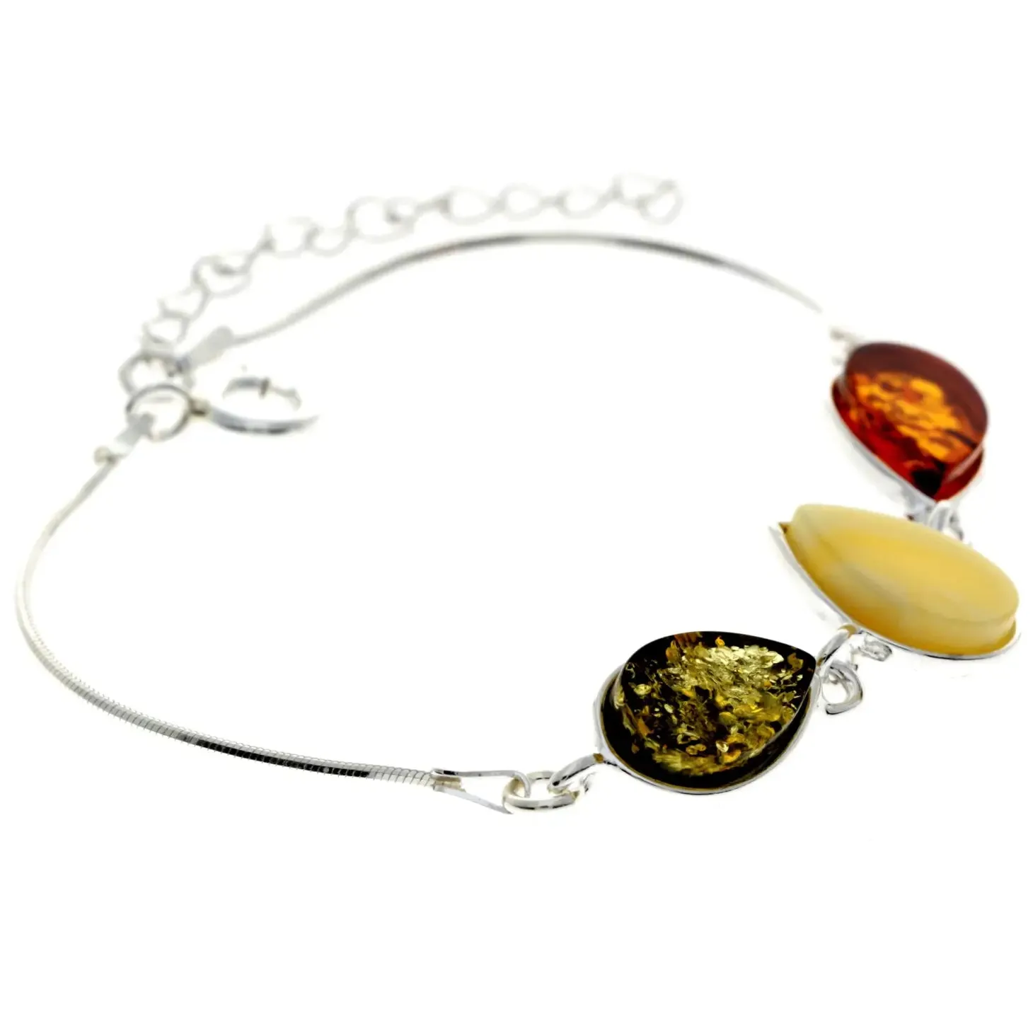 Sterling Silver 925 Sterling Silver & Baltic Amber Classic Adjustable Bracelet 20 cm