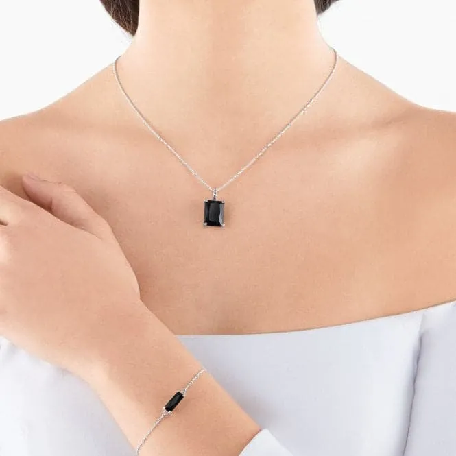 Sterling Silver Black Stone Necklace KE1957-698-11-L50V