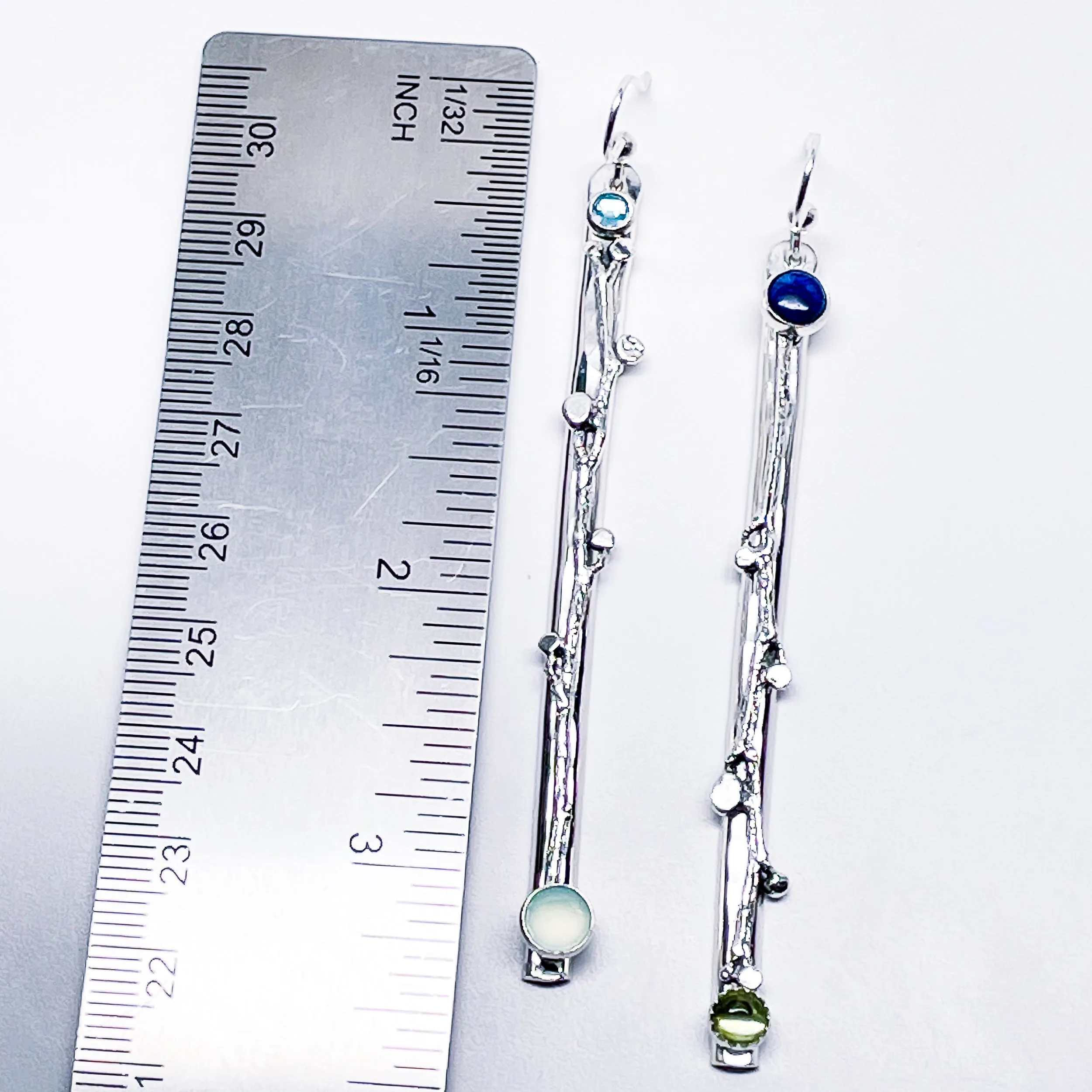 Sterling Silver Branch Totem Earrings - Multi Stone