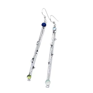 Sterling Silver Branch Totem Earrings - Multi Stone