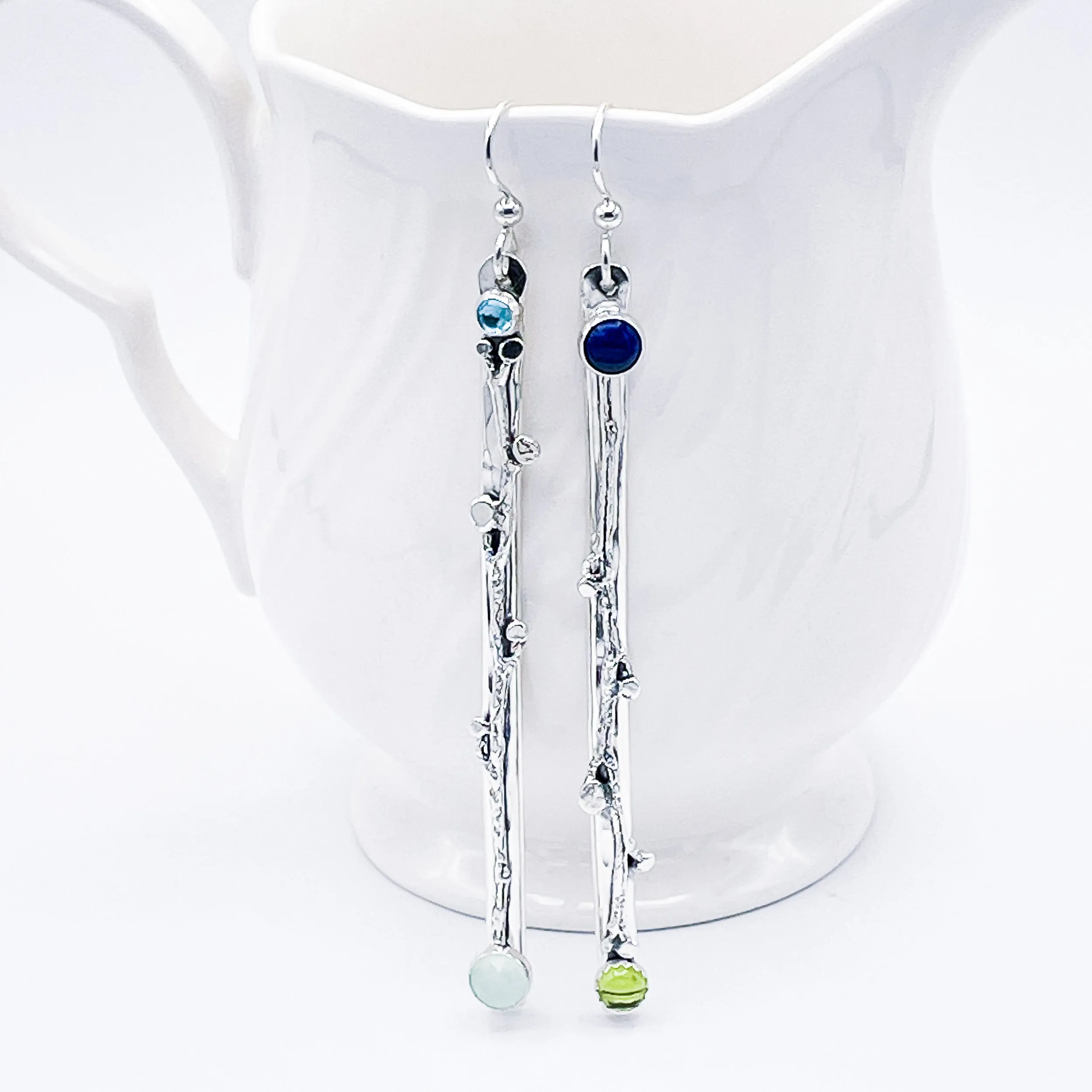 Sterling Silver Branch Totem Earrings - Multi Stone