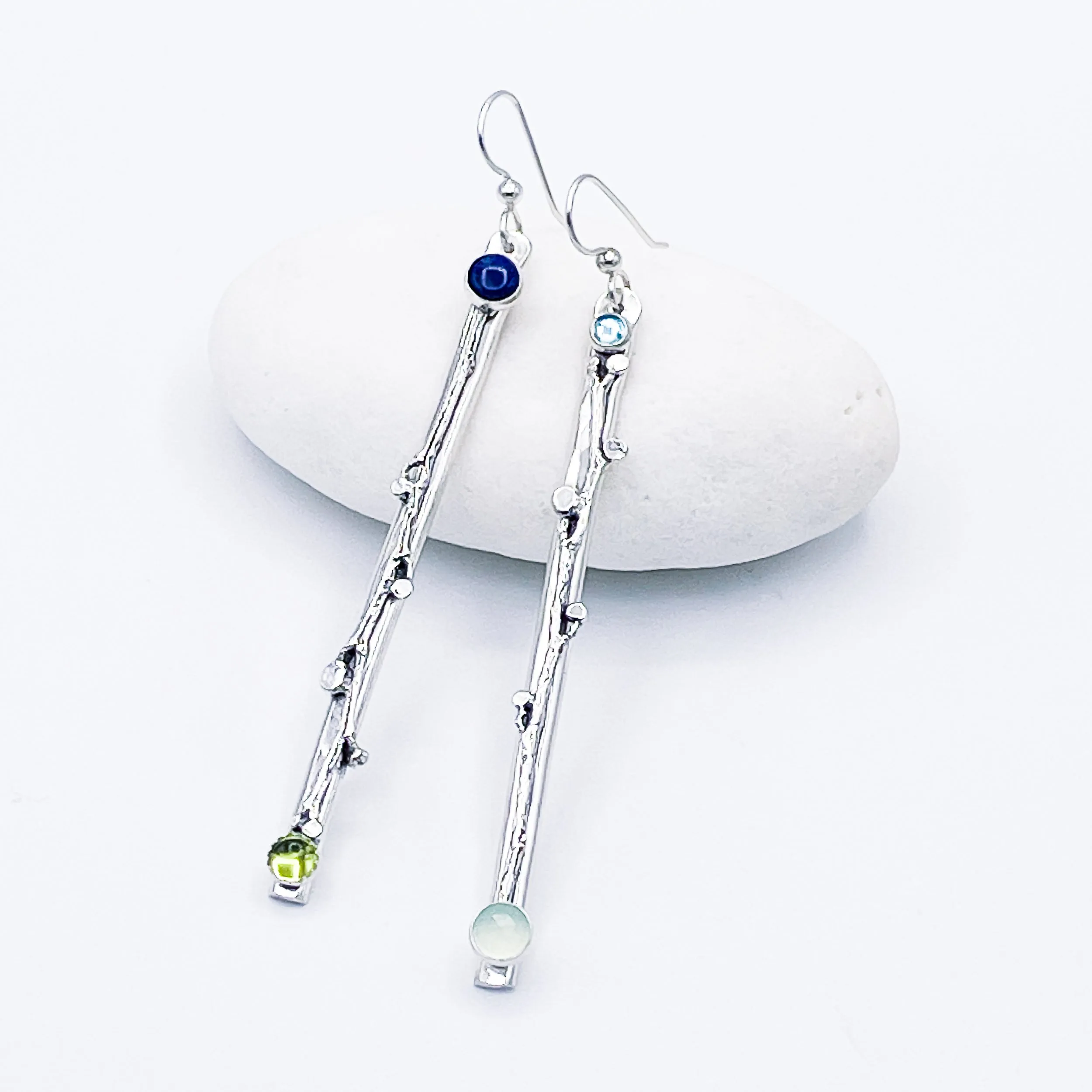 Sterling Silver Branch Totem Earrings - Multi Stone