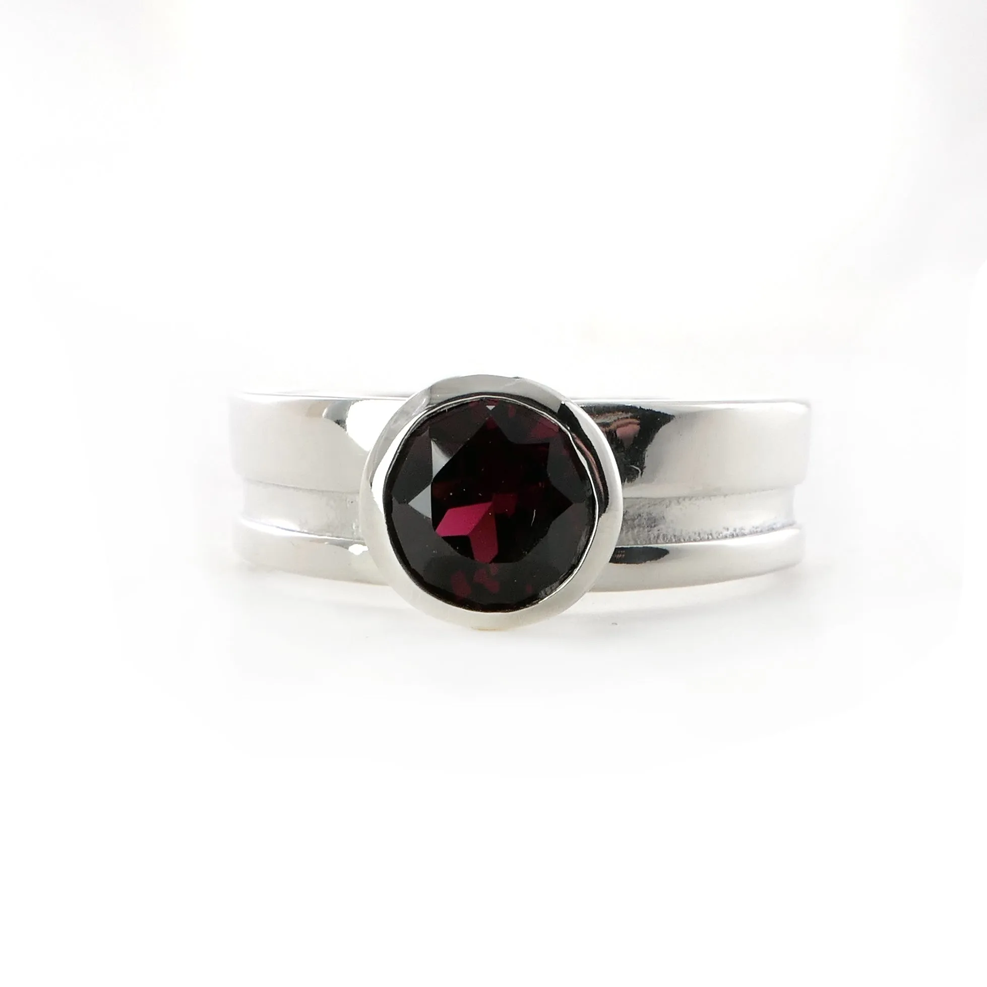 Sterling Silver Garnet Cut Out Ring