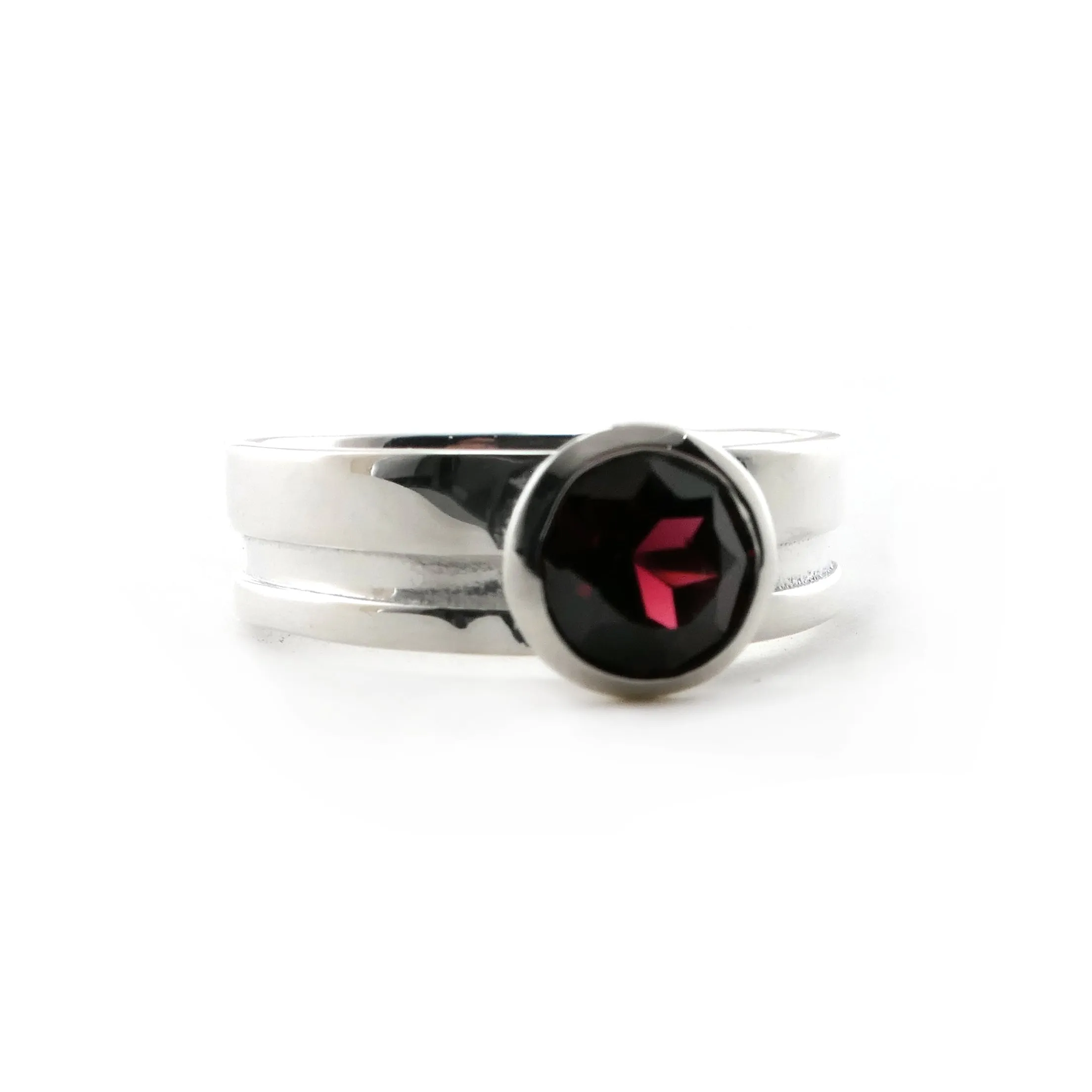 Sterling Silver Garnet Cut Out Ring