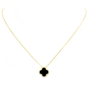 Sterling Silver Gold Plated CZ Clover Pendant Necklace