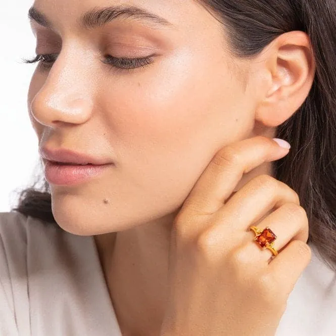 Sterling Silver Gold Plated Orange Stone Ring TR2297-971-8