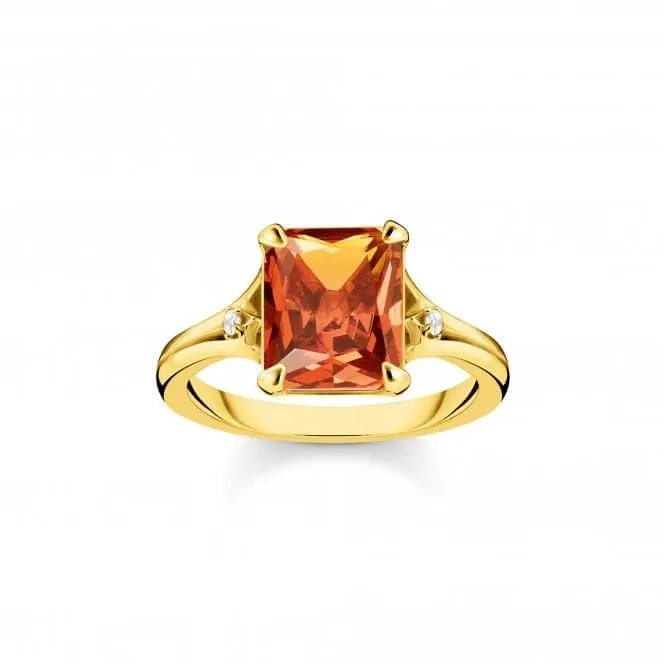 Sterling Silver Gold Plated Orange Stone Ring TR2297-971-8
