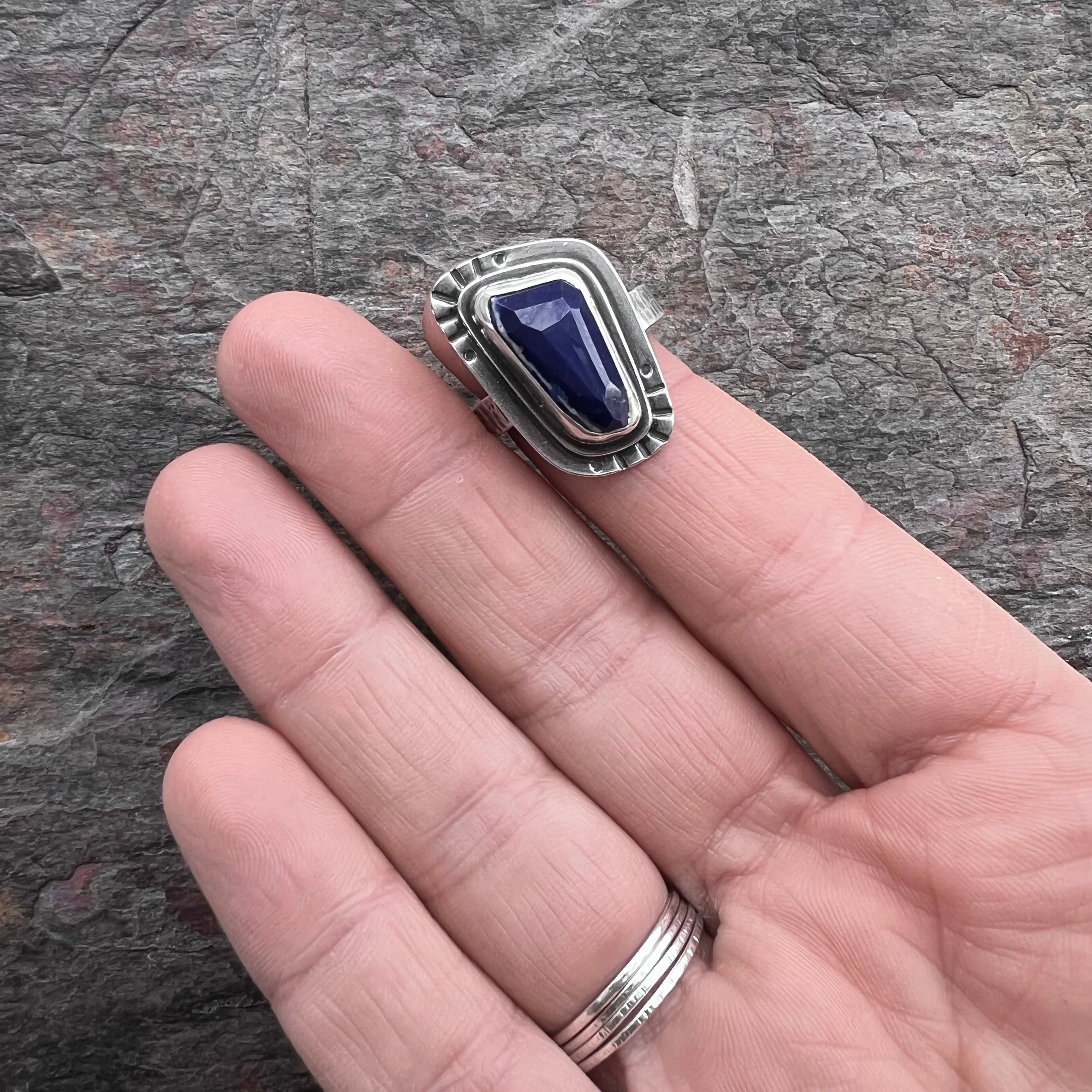 Sterling Silver Lapis Ring Genuine Lapis Lazuli Blue Natural Stone Statement Ring One of a Kind Handmade Jewelry