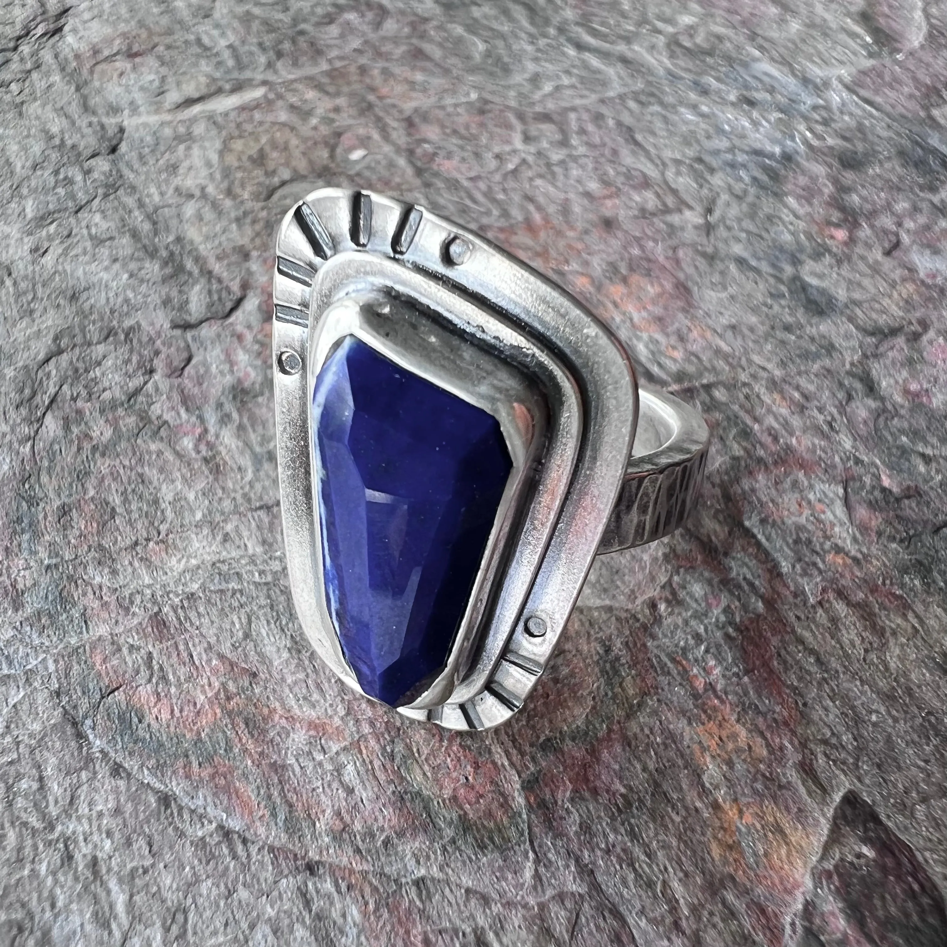 Sterling Silver Lapis Ring Genuine Lapis Lazuli Blue Natural Stone Statement Ring One of a Kind Handmade Jewelry