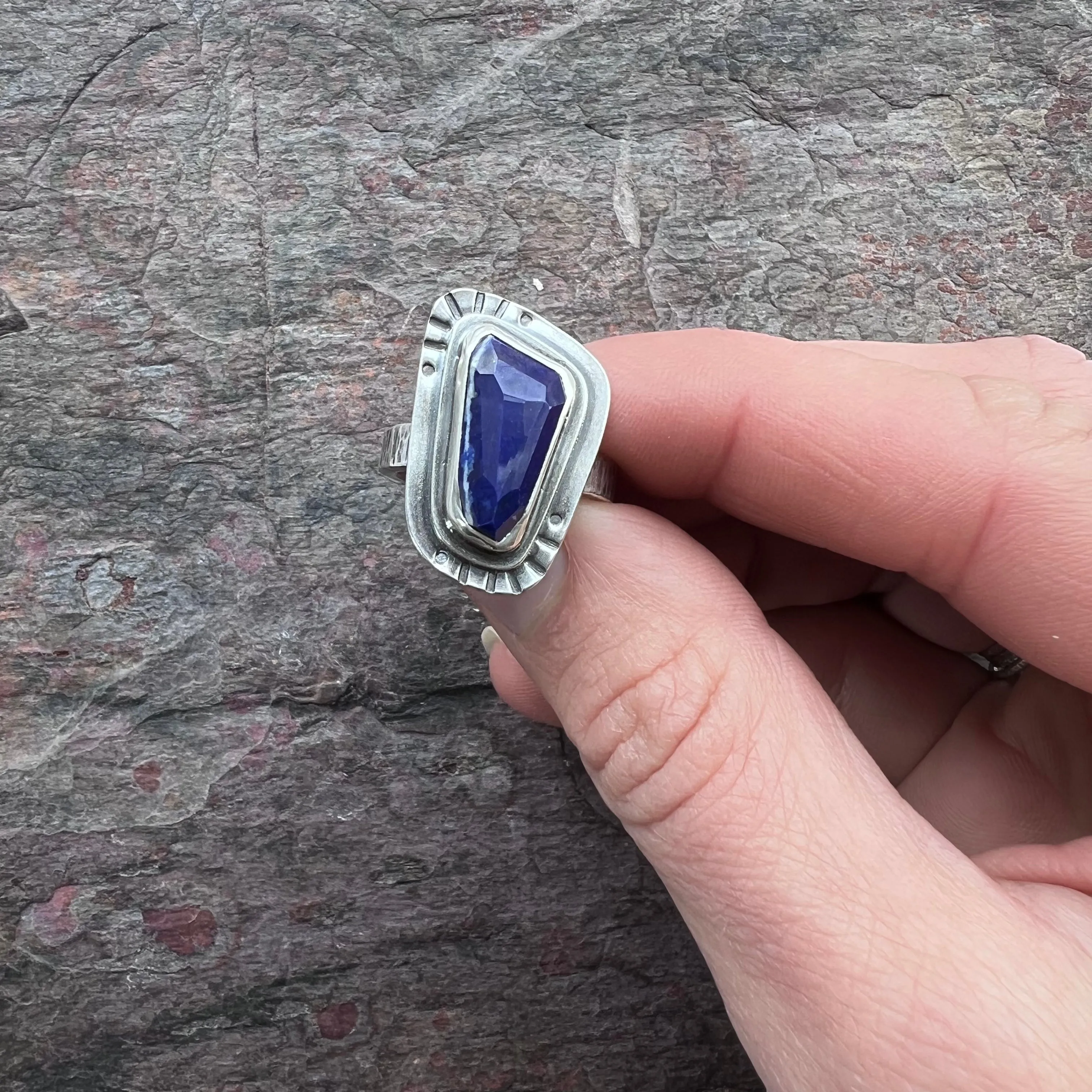 Sterling Silver Lapis Ring Genuine Lapis Lazuli Blue Natural Stone Statement Ring One of a Kind Handmade Jewelry