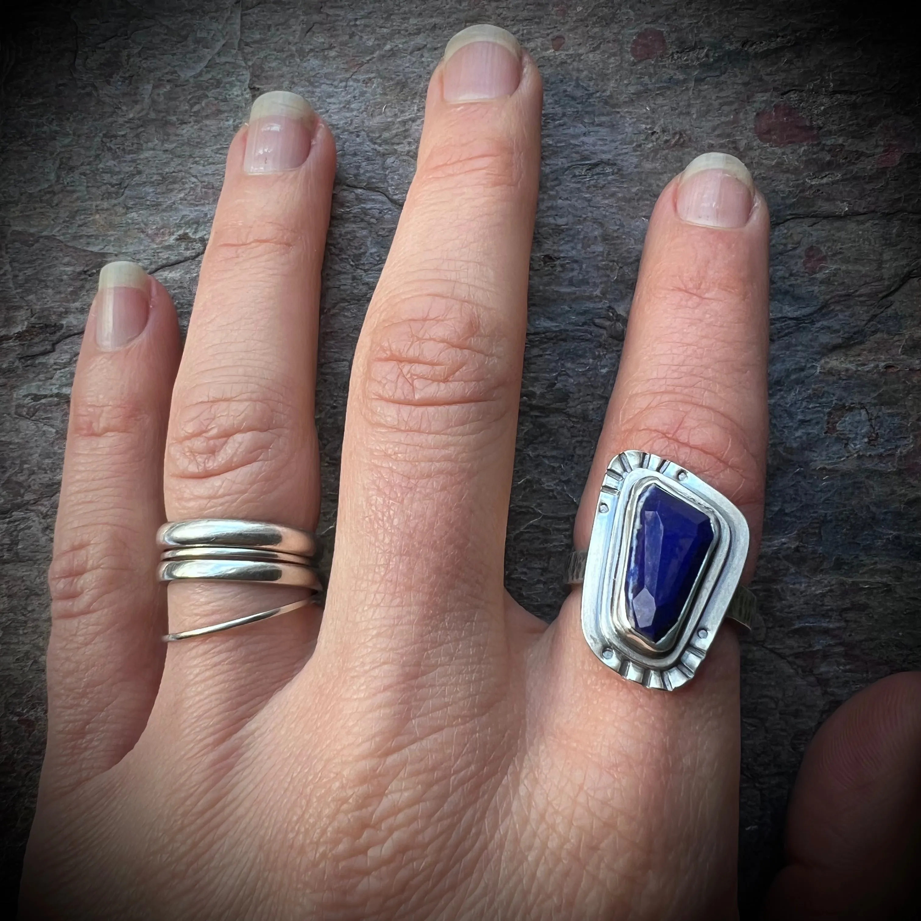 Sterling Silver Lapis Ring Genuine Lapis Lazuli Blue Natural Stone Statement Ring One of a Kind Handmade Jewelry