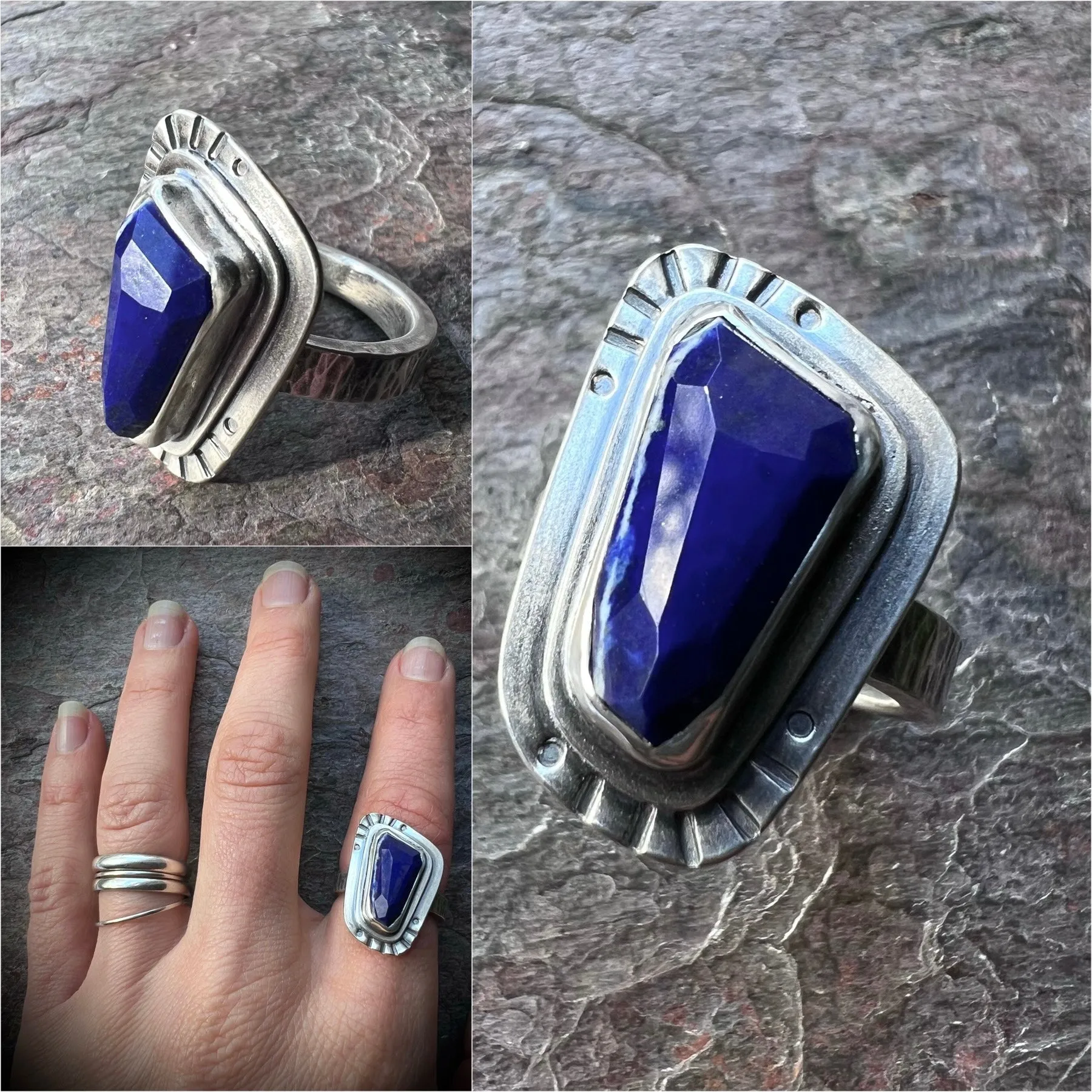 Sterling Silver Lapis Ring Genuine Lapis Lazuli Blue Natural Stone Statement Ring One of a Kind Handmade Jewelry