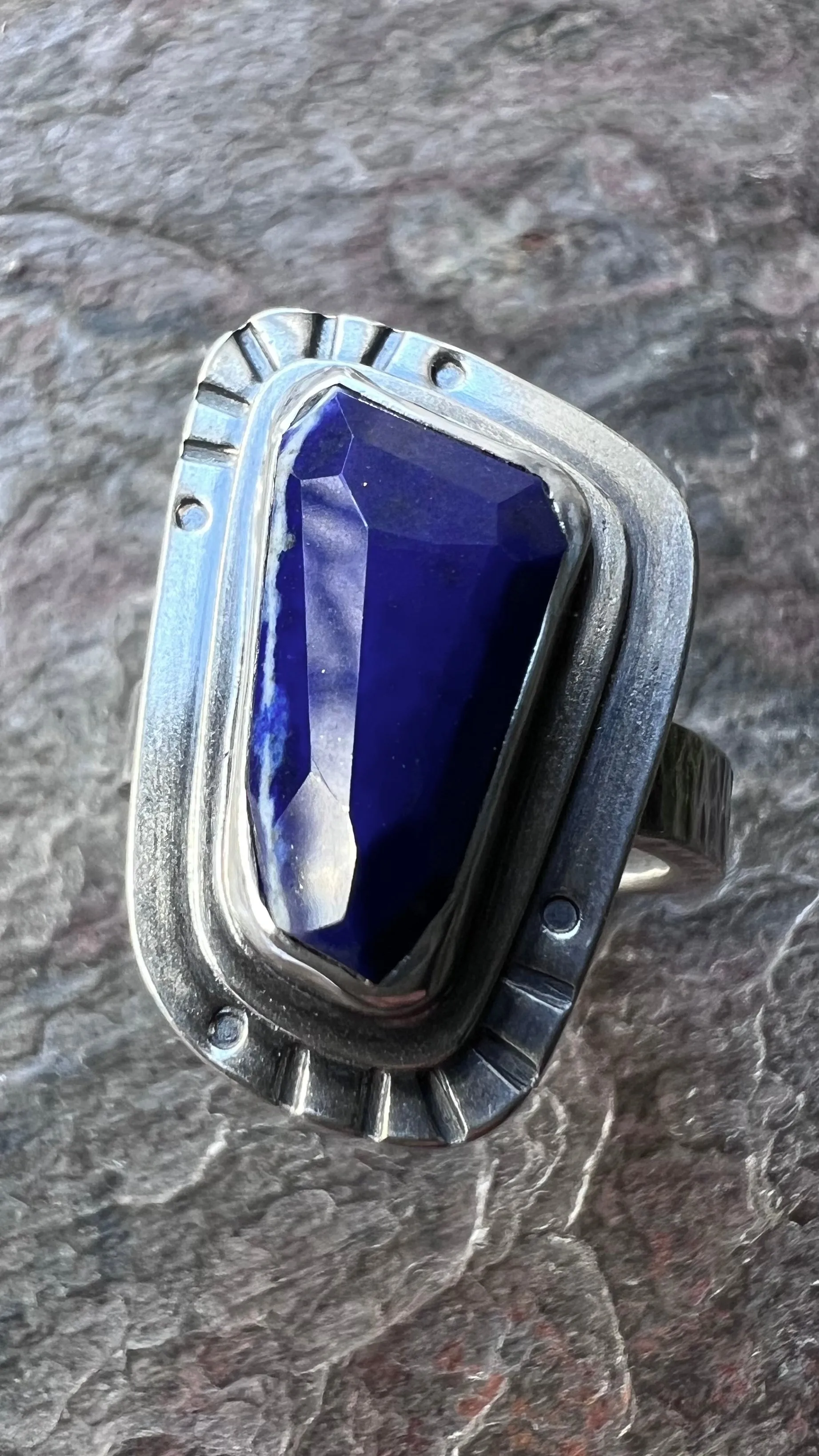 Sterling Silver Lapis Ring Genuine Lapis Lazuli Blue Natural Stone Statement Ring One of a Kind Handmade Jewelry