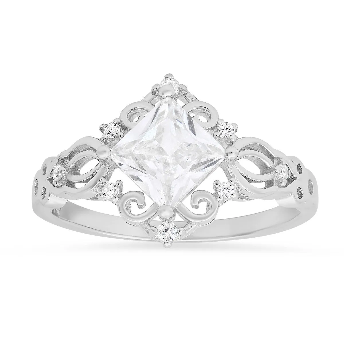 Sterling Silver Princess-cut CZ Filigree Ring