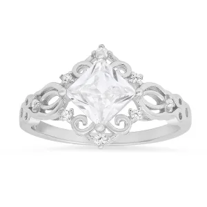 Sterling Silver Princess-cut CZ Filigree Ring