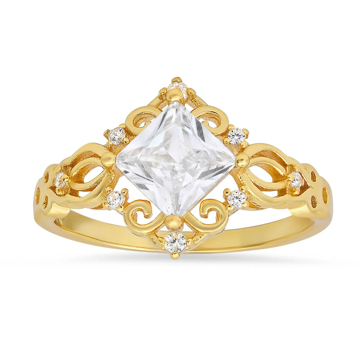Sterling Silver Princess-cut CZ Filigree Ring