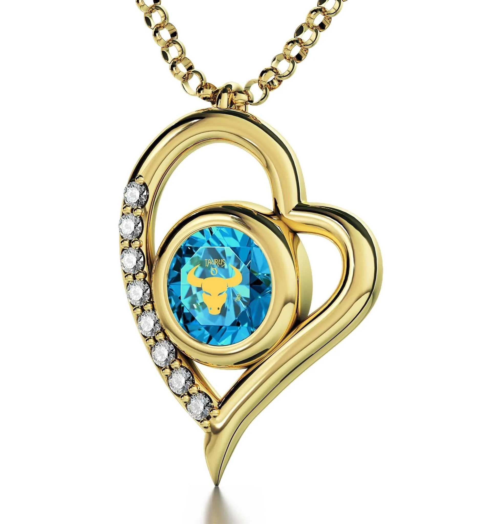 Taurus Sign, Sterling Silver Gold Plated (Vermeil) Necklace, Swarovski