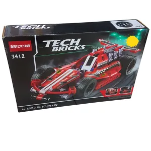 Tech Bricks Dazzling Red Racing Car Building Set - 158  Pieces, Ages 6 
