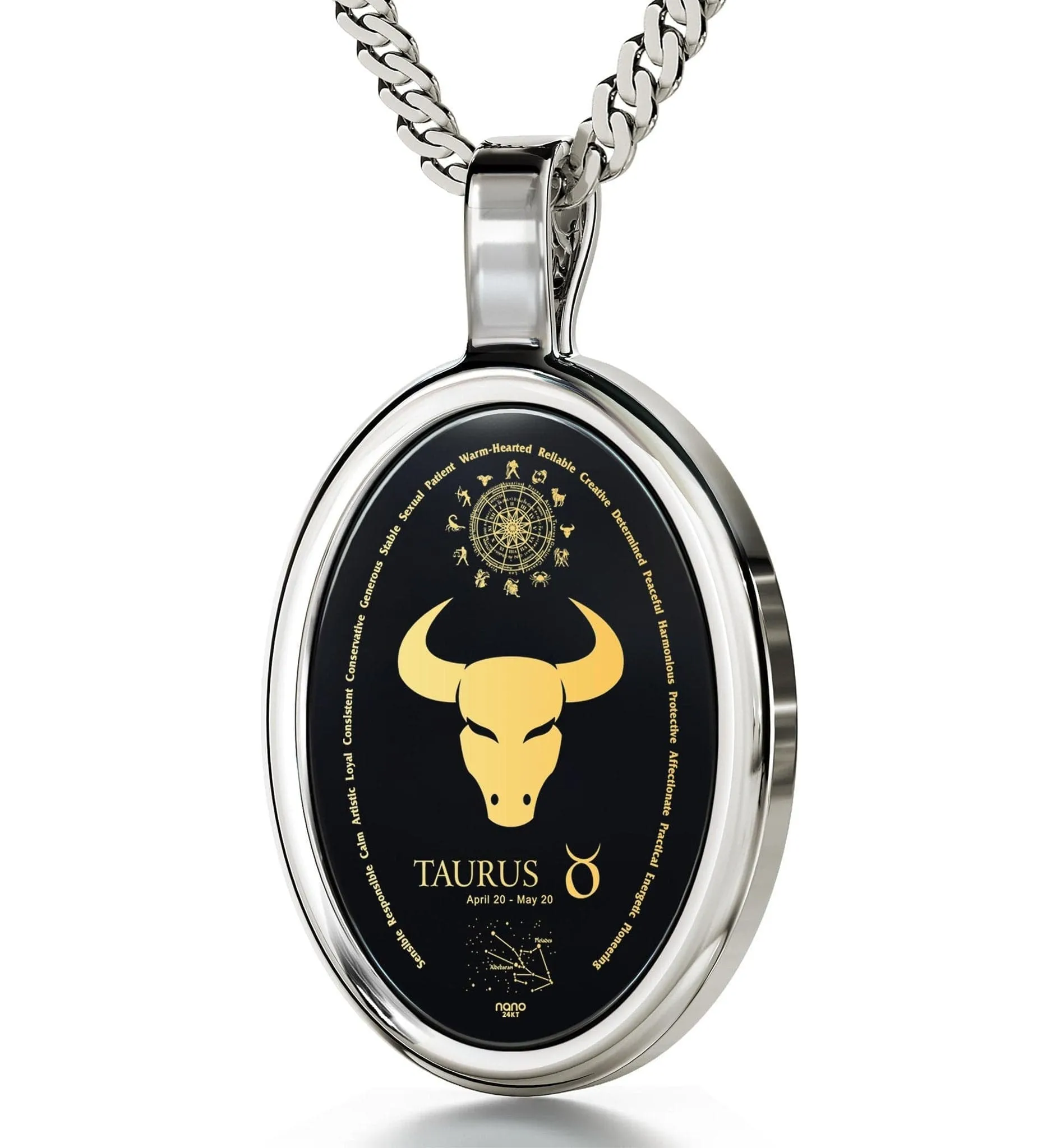 The World of Taurus, 925 Sterling Silver Necklace, Onyx
