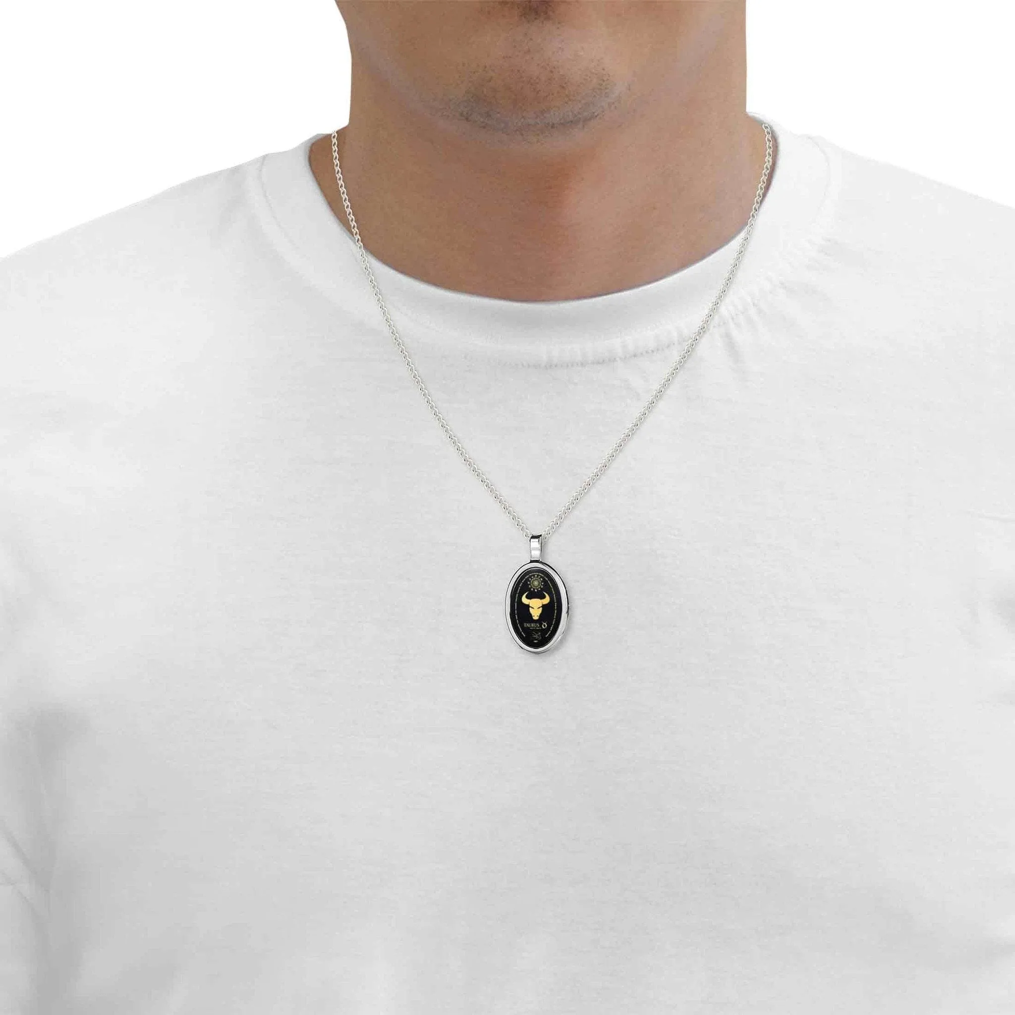 The World of Taurus, 925 Sterling Silver Necklace, Onyx