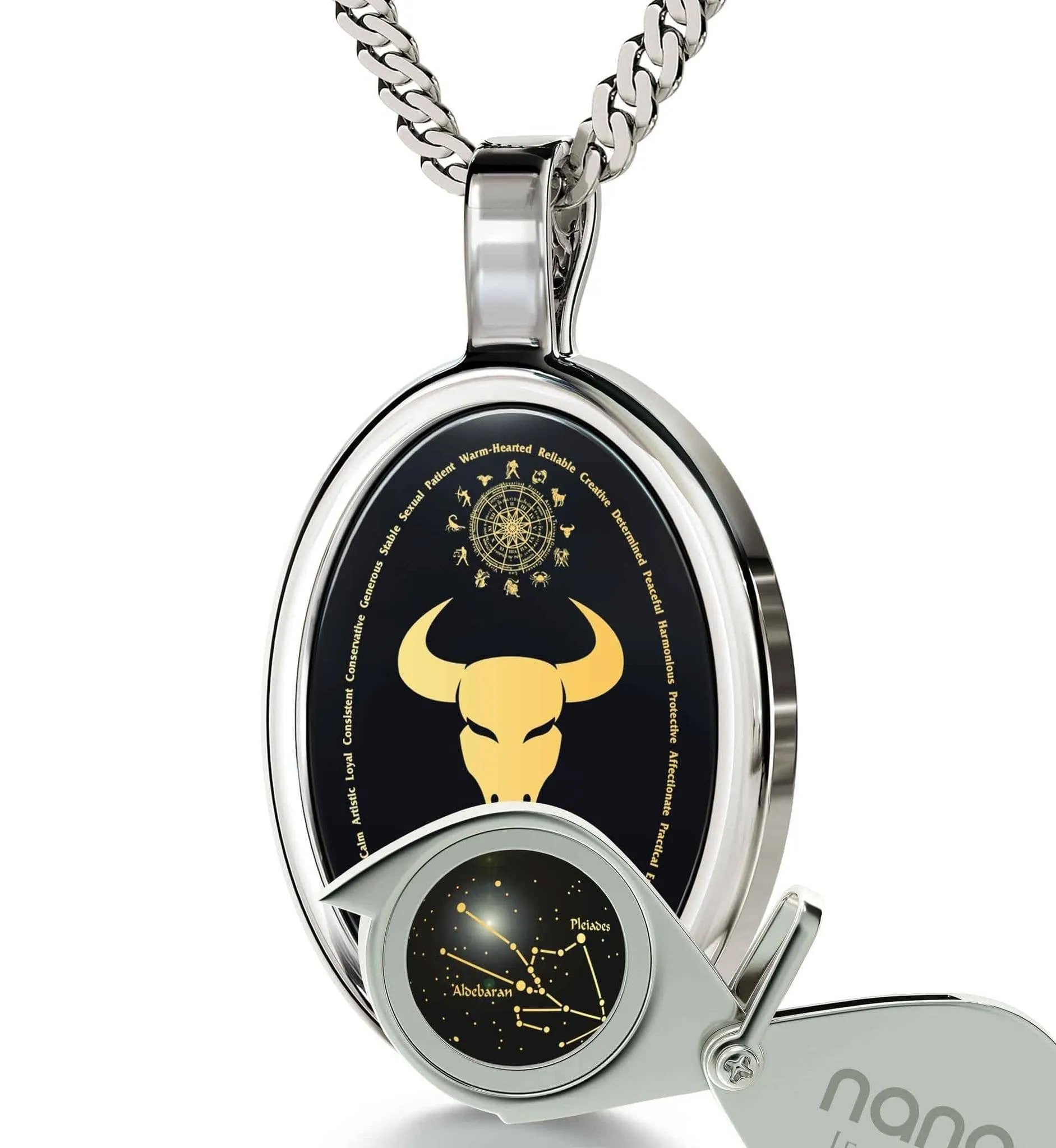 The World of Taurus, 925 Sterling Silver Necklace, Onyx