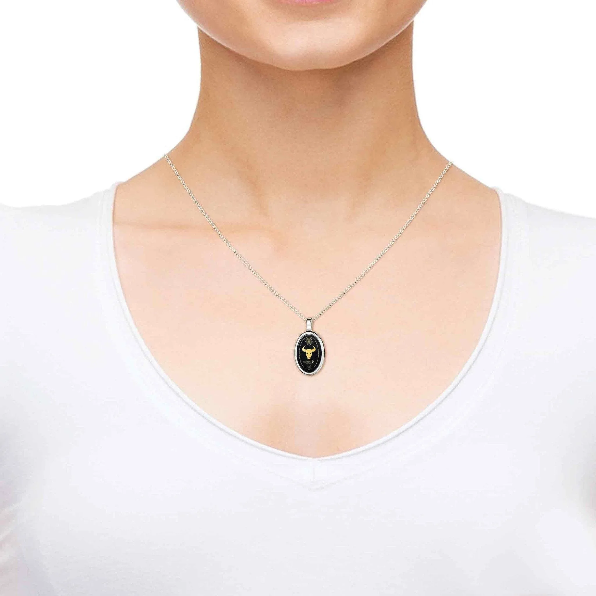 The World of Taurus, 925 Sterling Silver Necklace, Onyx