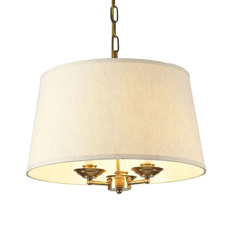 Traditional Drum Fabric Chandelier Lighting - 3 Lights Pendant in White for Dining Room