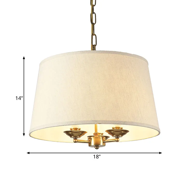 Traditional Drum Fabric Chandelier Lighting - 3 Lights Pendant in White for Dining Room