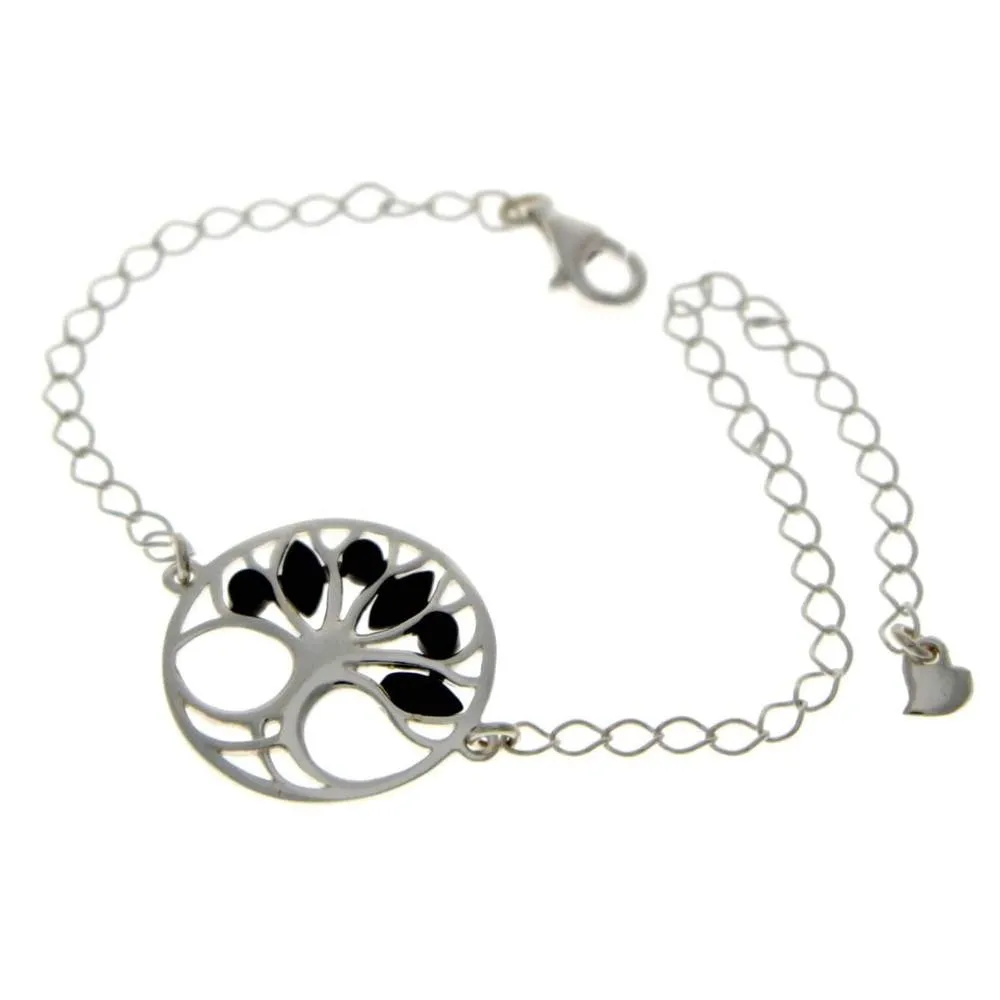 Tree of Life Adjustable 925 Sterling Silver Bracelet with Amber - GL535