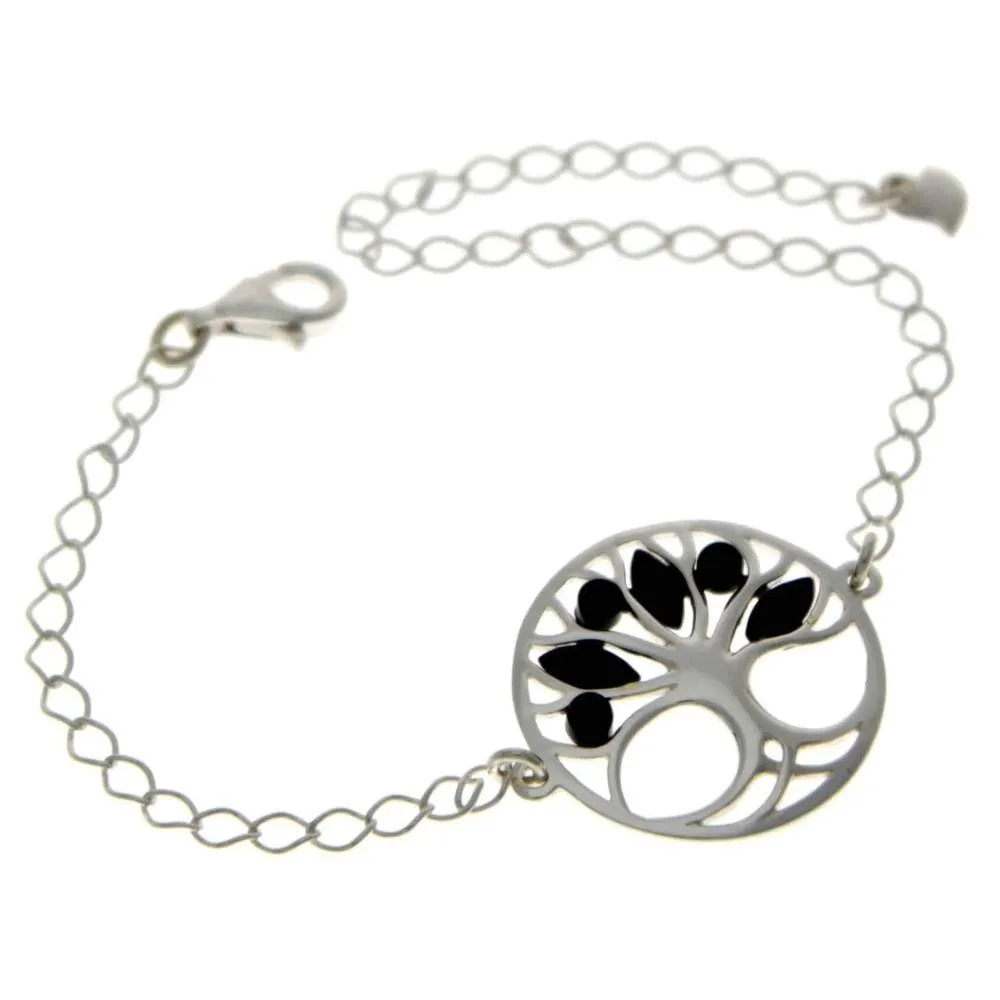Tree of Life Adjustable 925 Sterling Silver Bracelet with Amber - GL535