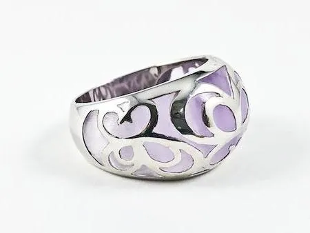 Unique Creative See Through Light Purple Color Crystal Filigree Pattern Silver Ring