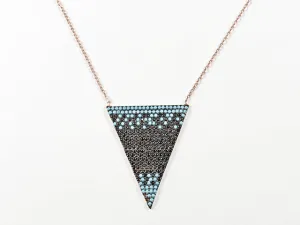 Unique Triangle Shape With Creative Pattern CZ Pink Gold Silver Necklace