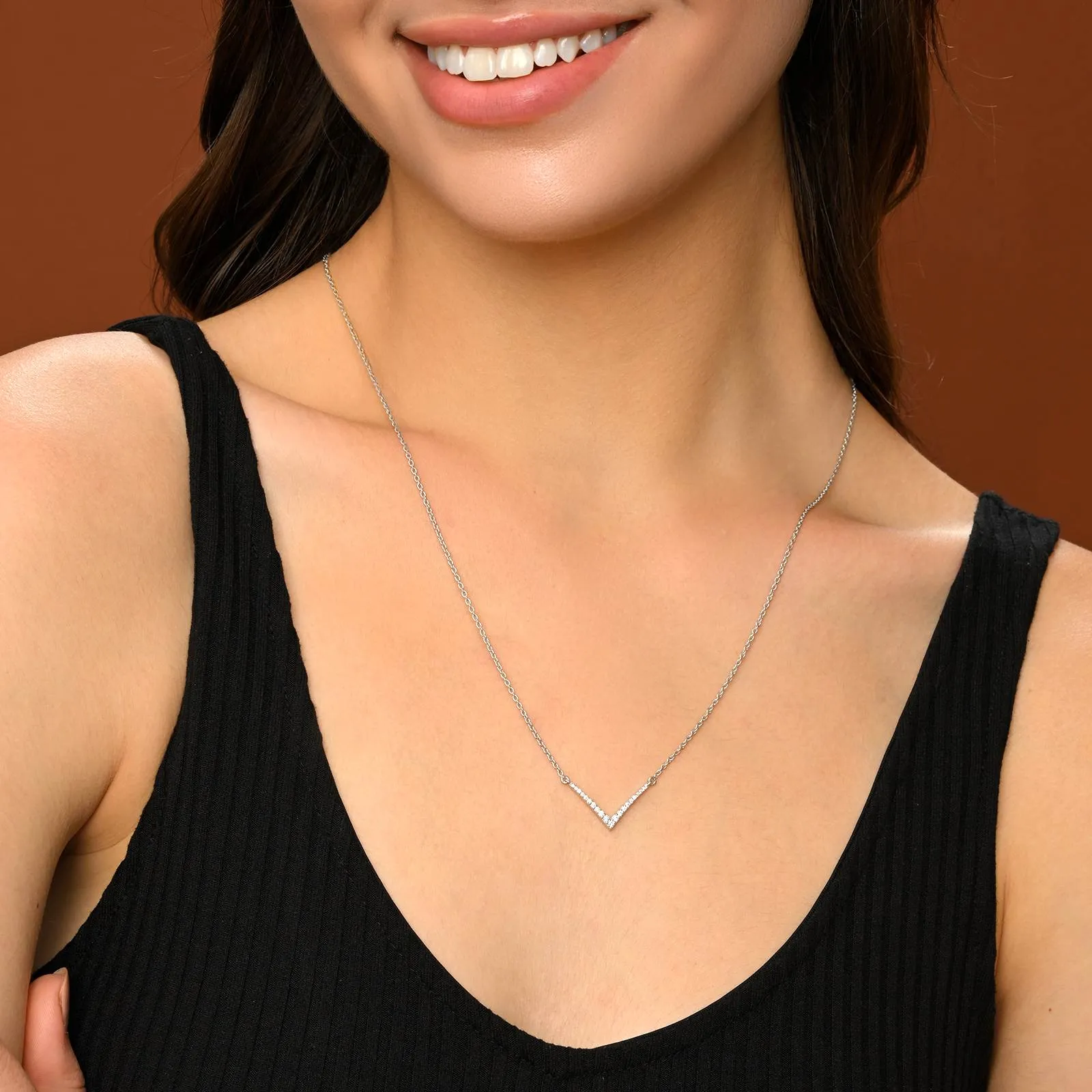 V Shaped Diamond Pendant Necklace