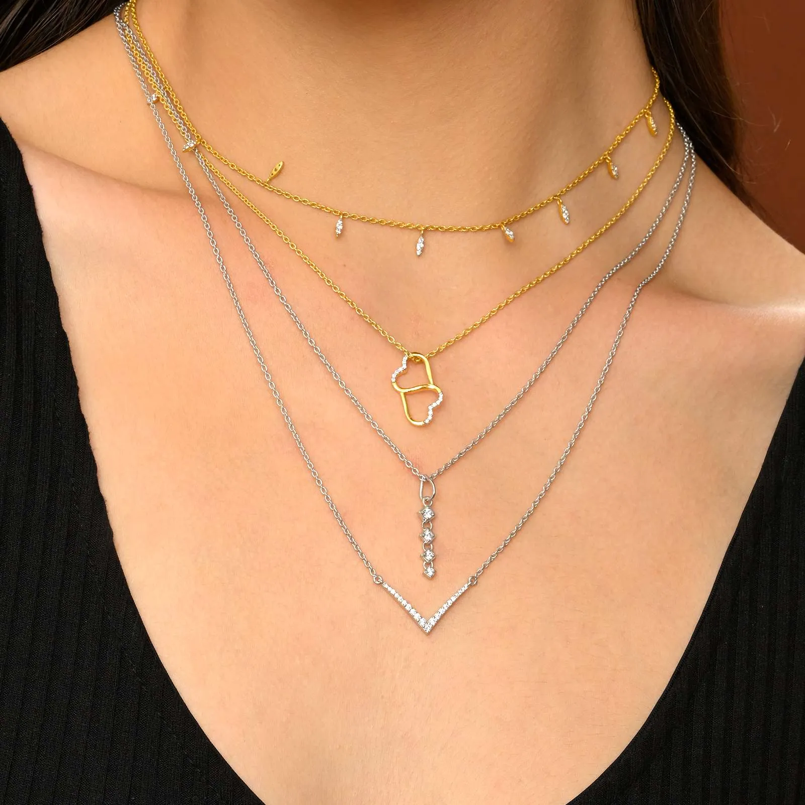 V Shaped Diamond Pendant Necklace