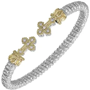 Vahan Sterling Silver & 14K Yellow Gold Small Diamond Cross Bangle Bracelet