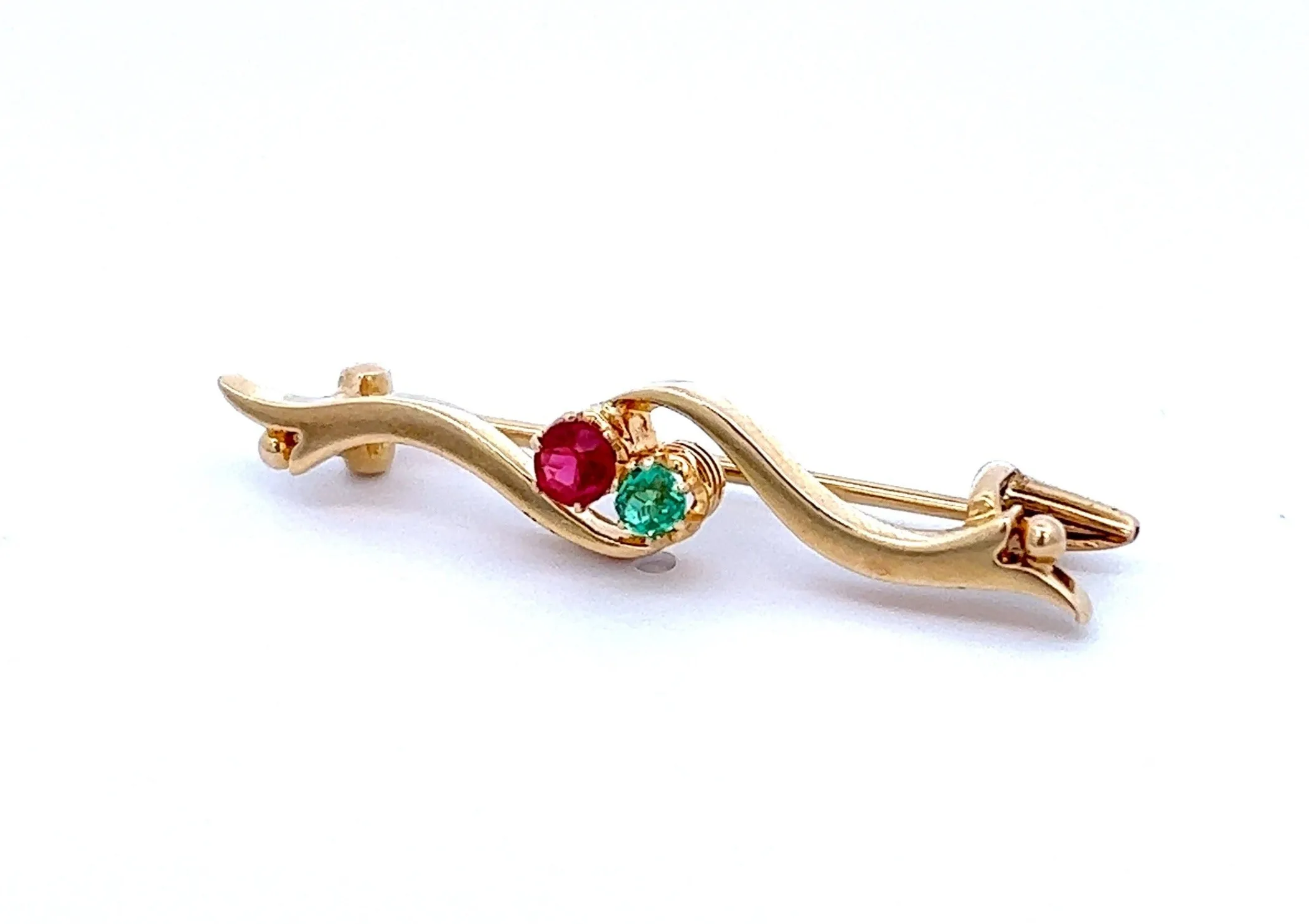 Vintage 15ct Yellow Gold Garnet & Glass Brooch