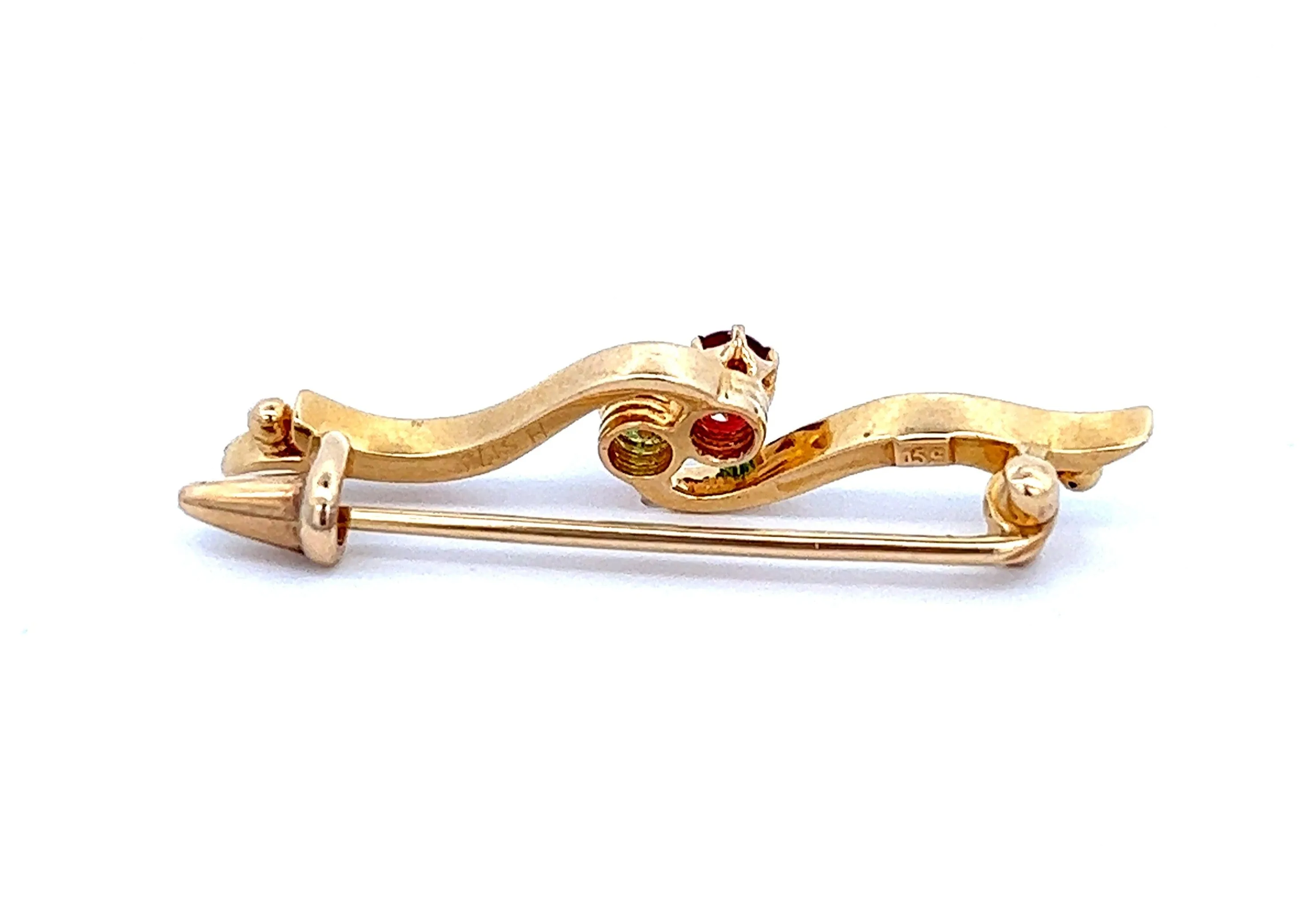 Vintage 15ct Yellow Gold Garnet & Glass Brooch