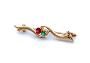 Vintage 15ct Yellow Gold Garnet & Glass Brooch