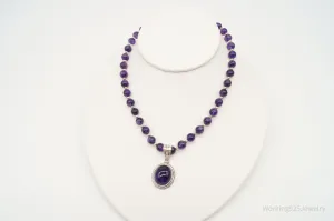 Vintage Amethyst Bead Sterling Silver Necklace
