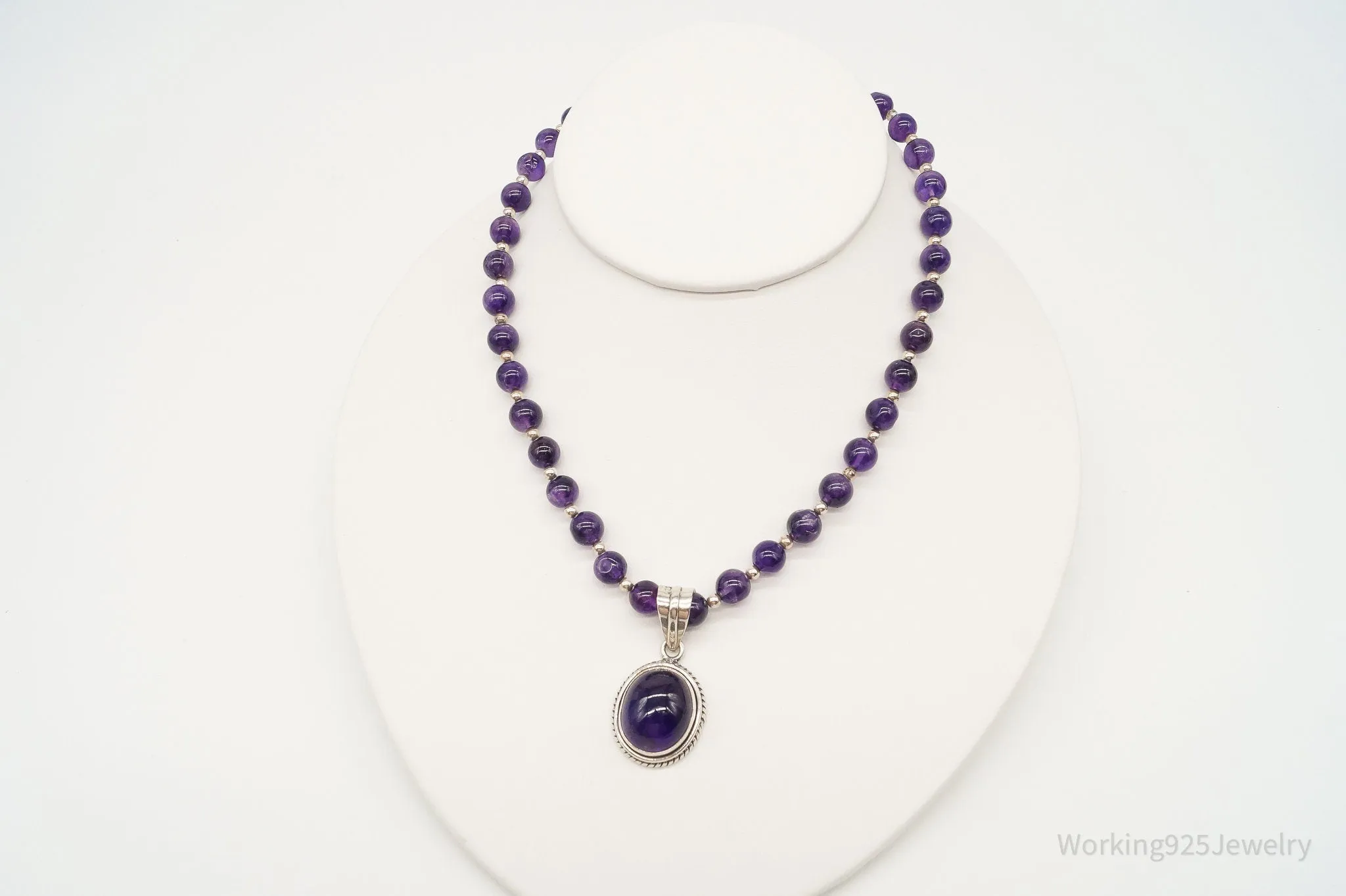 Vintage Amethyst Bead Sterling Silver Necklace