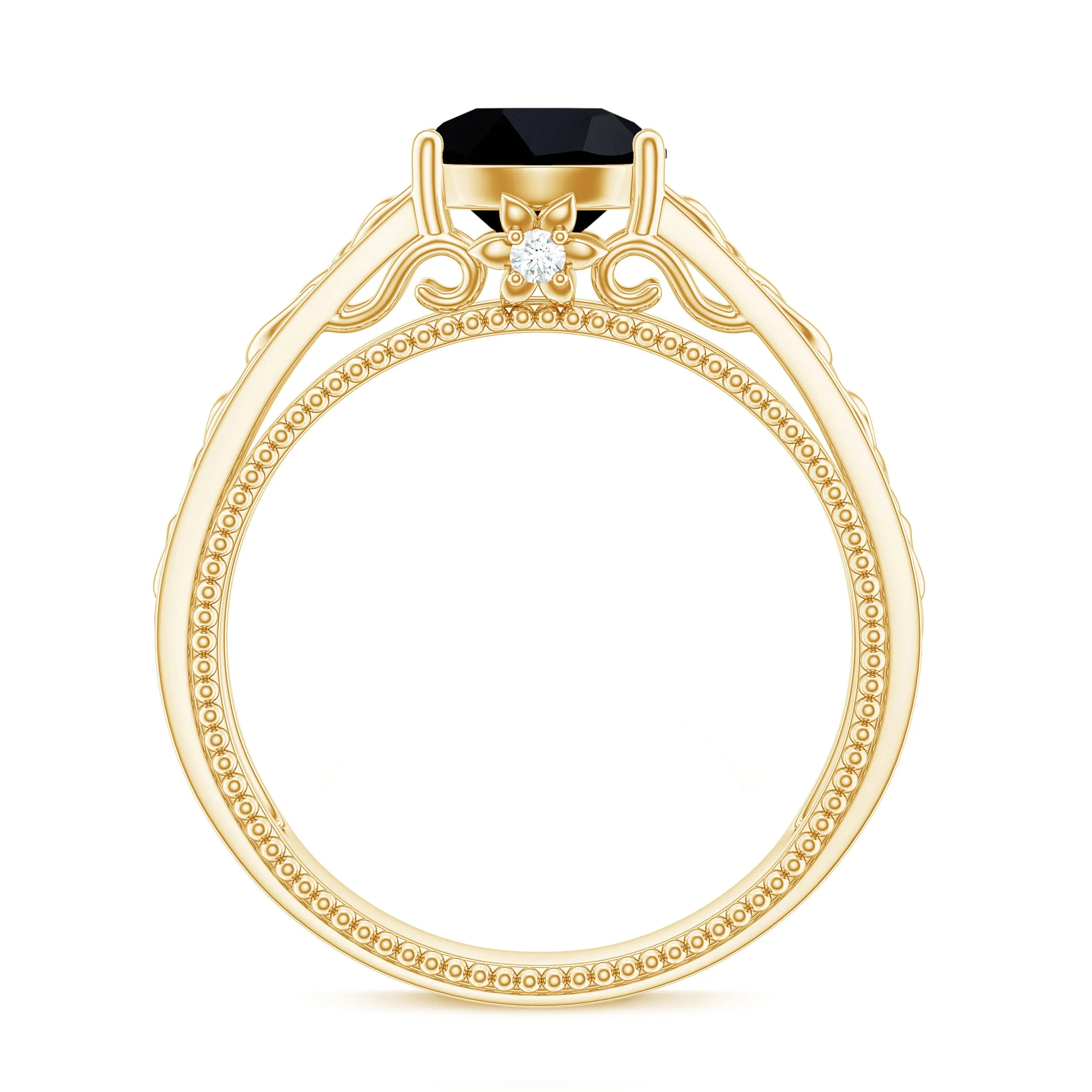 Vintage Style Black Onyx Celtic Knot Band Ring with Diamond