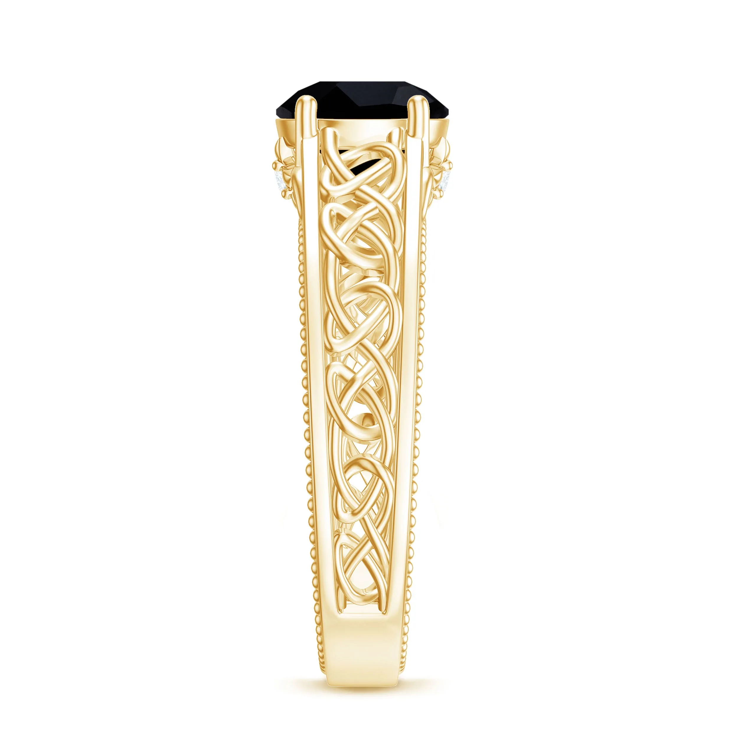 Vintage Style Black Onyx Celtic Knot Band Ring with Diamond