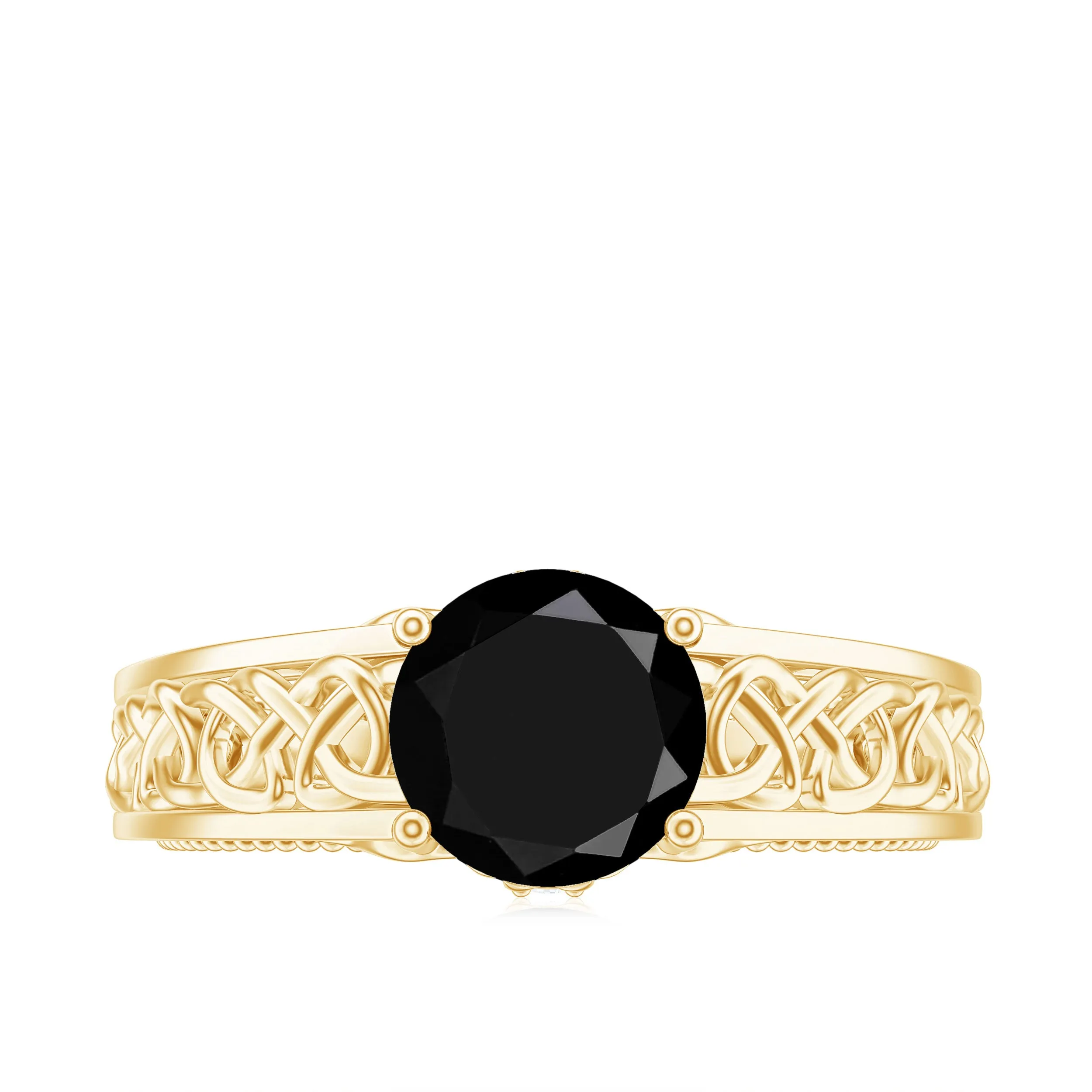 Vintage Style Black Onyx Celtic Knot Band Ring with Diamond