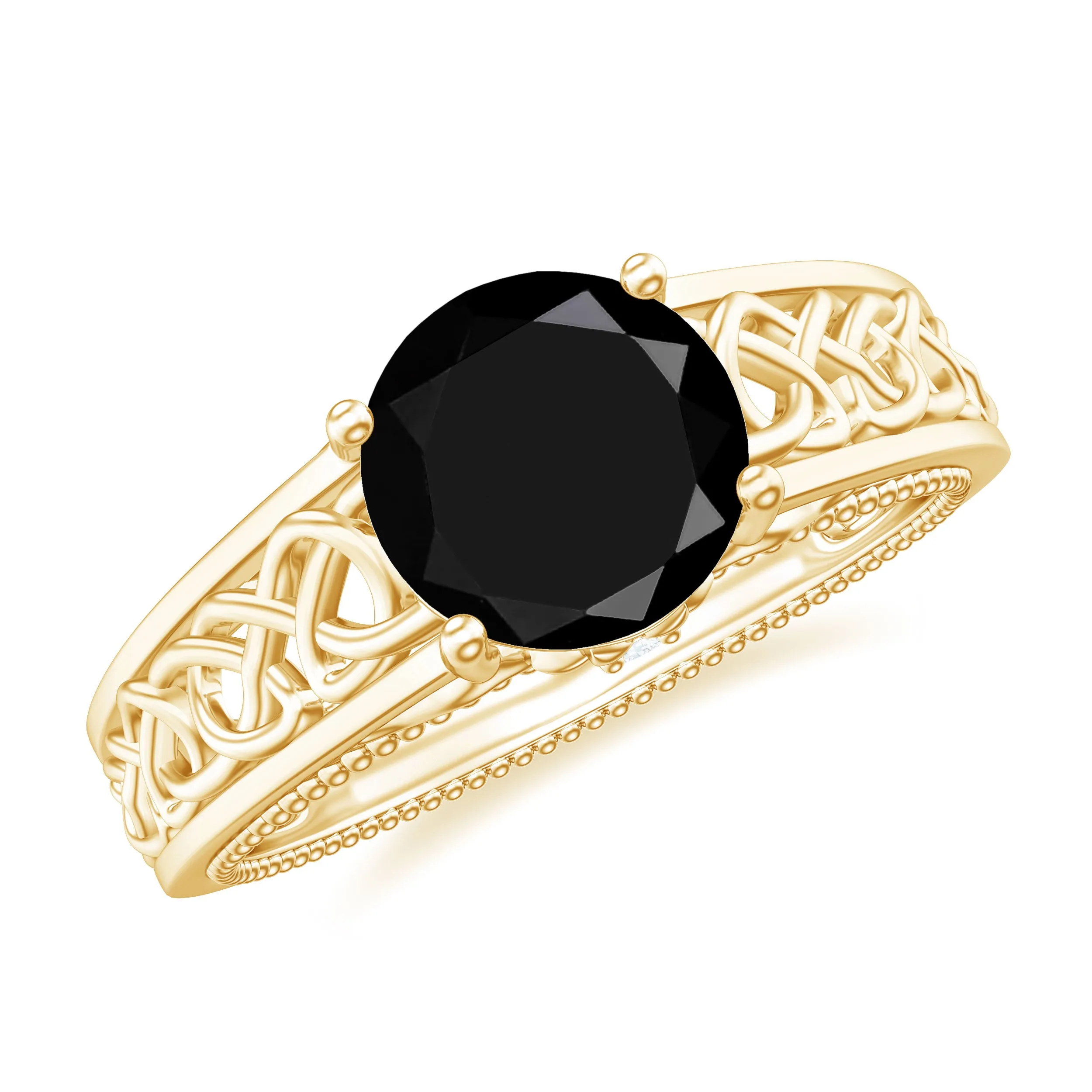 Vintage Style Black Onyx Celtic Knot Band Ring with Diamond