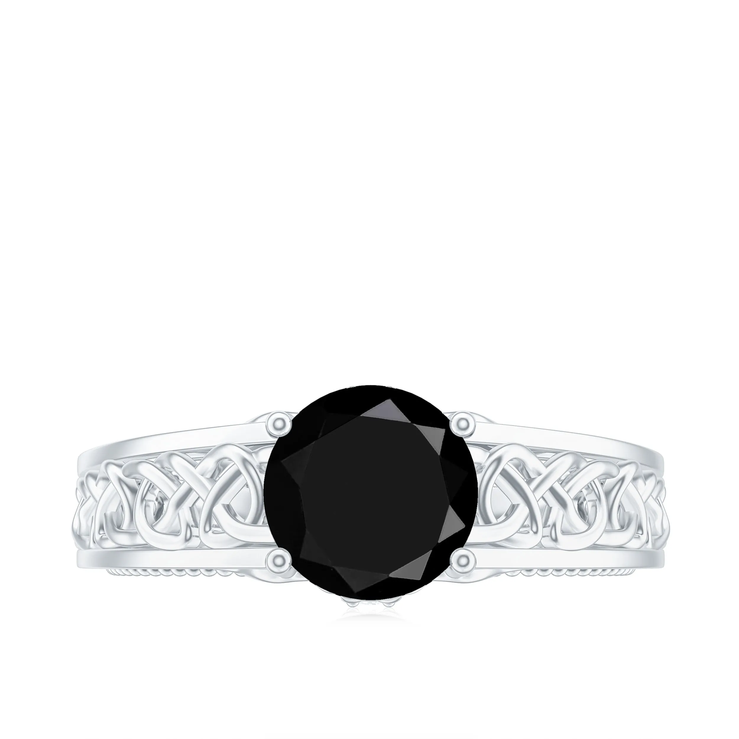 Vintage Style Black Onyx Celtic Knot Band Ring with Diamond