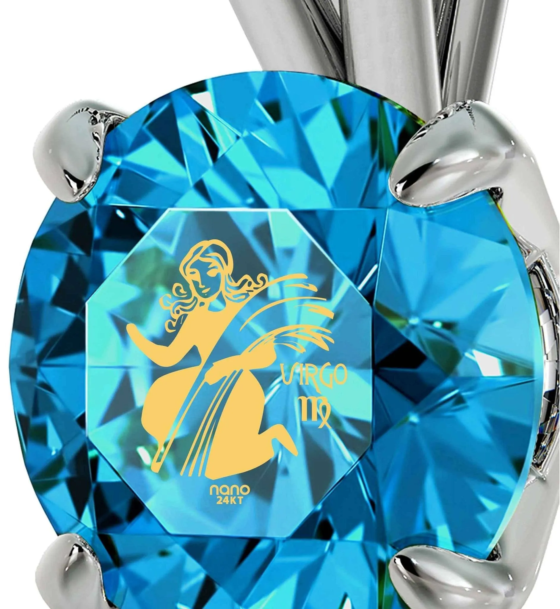 Virgo Sign, 14k White Gold Necklace, Swarovski